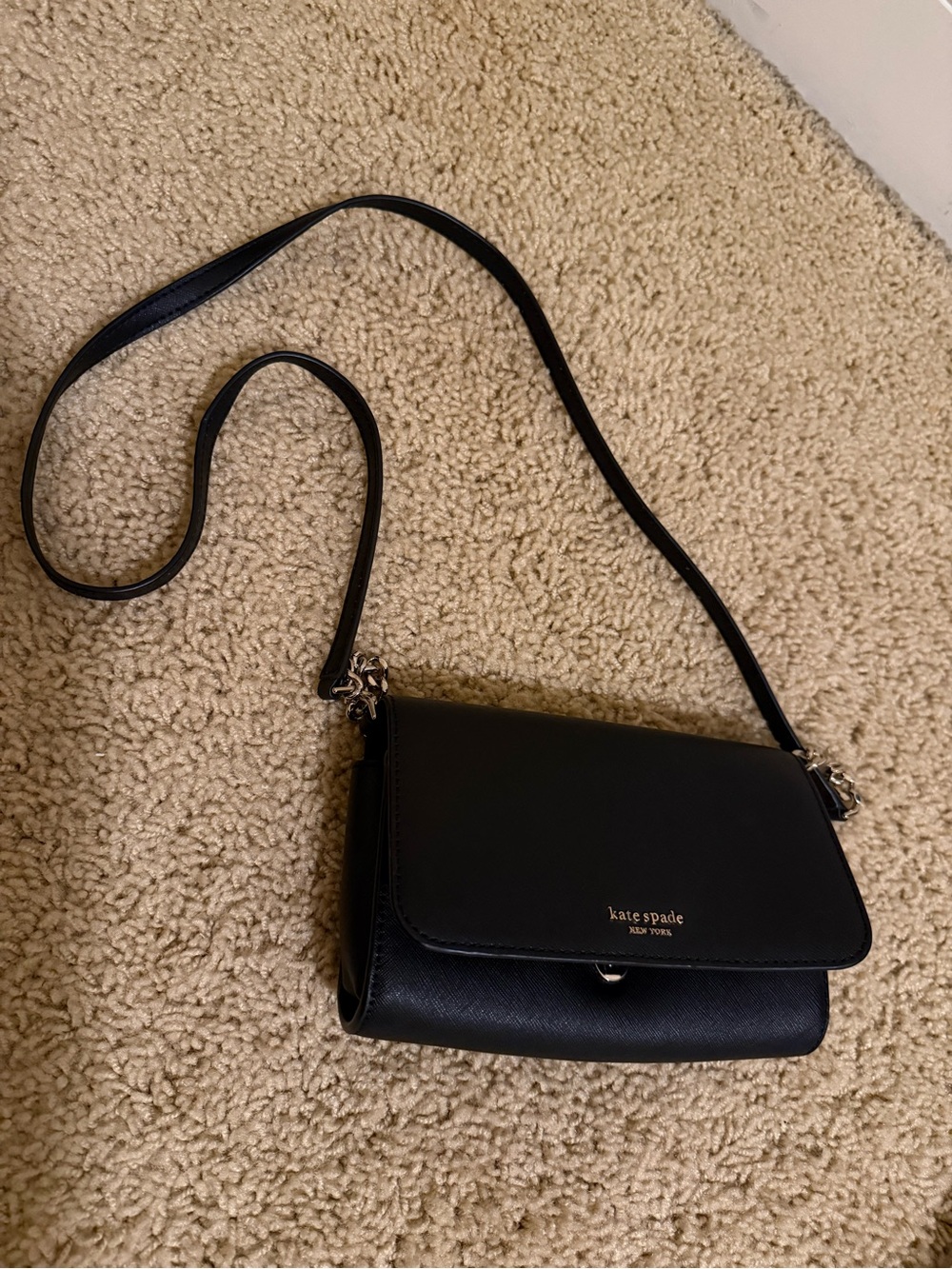 kate spade Black Leather Crossbody with Gold-Tone Logo